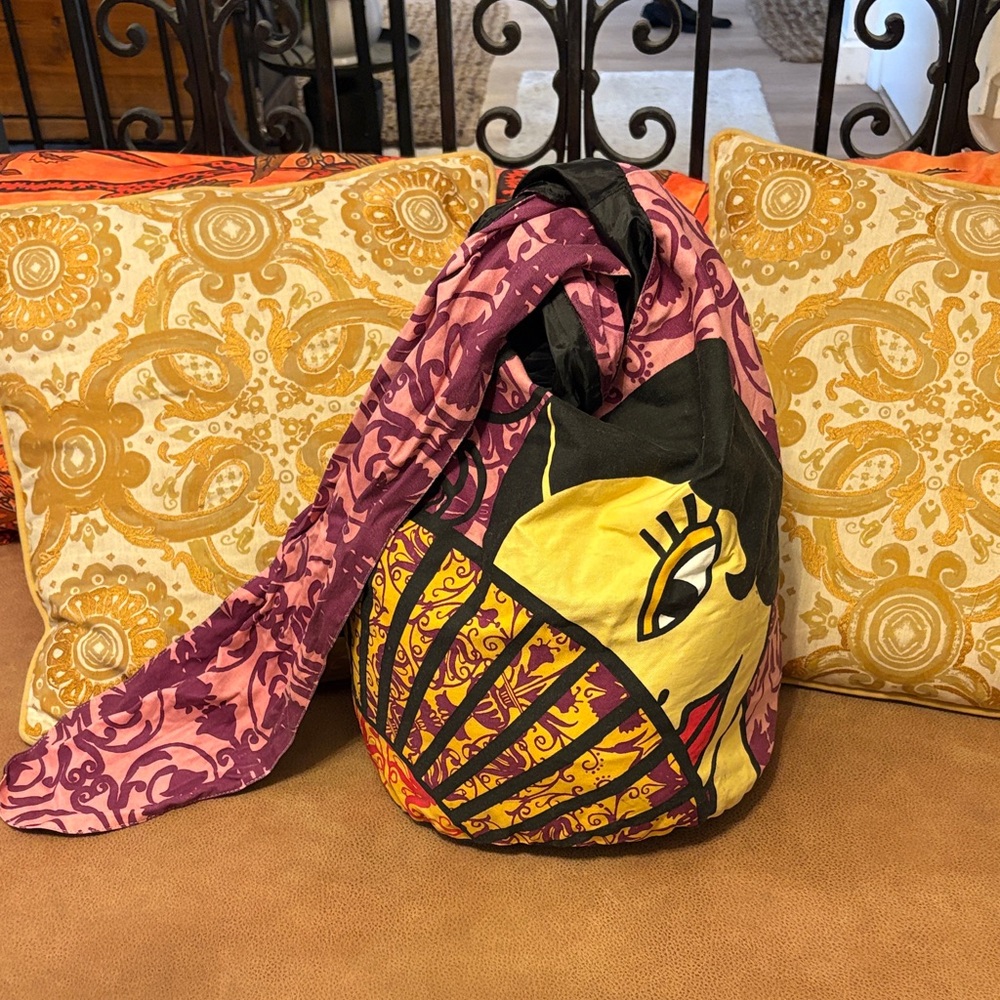 SAFON Artistic Women's Hobo Bag in Black, Yellow, and Purple (large)